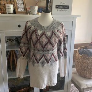 Merona Chunky Knit Sweater Fairisle Pink Grey Oversized cut size S